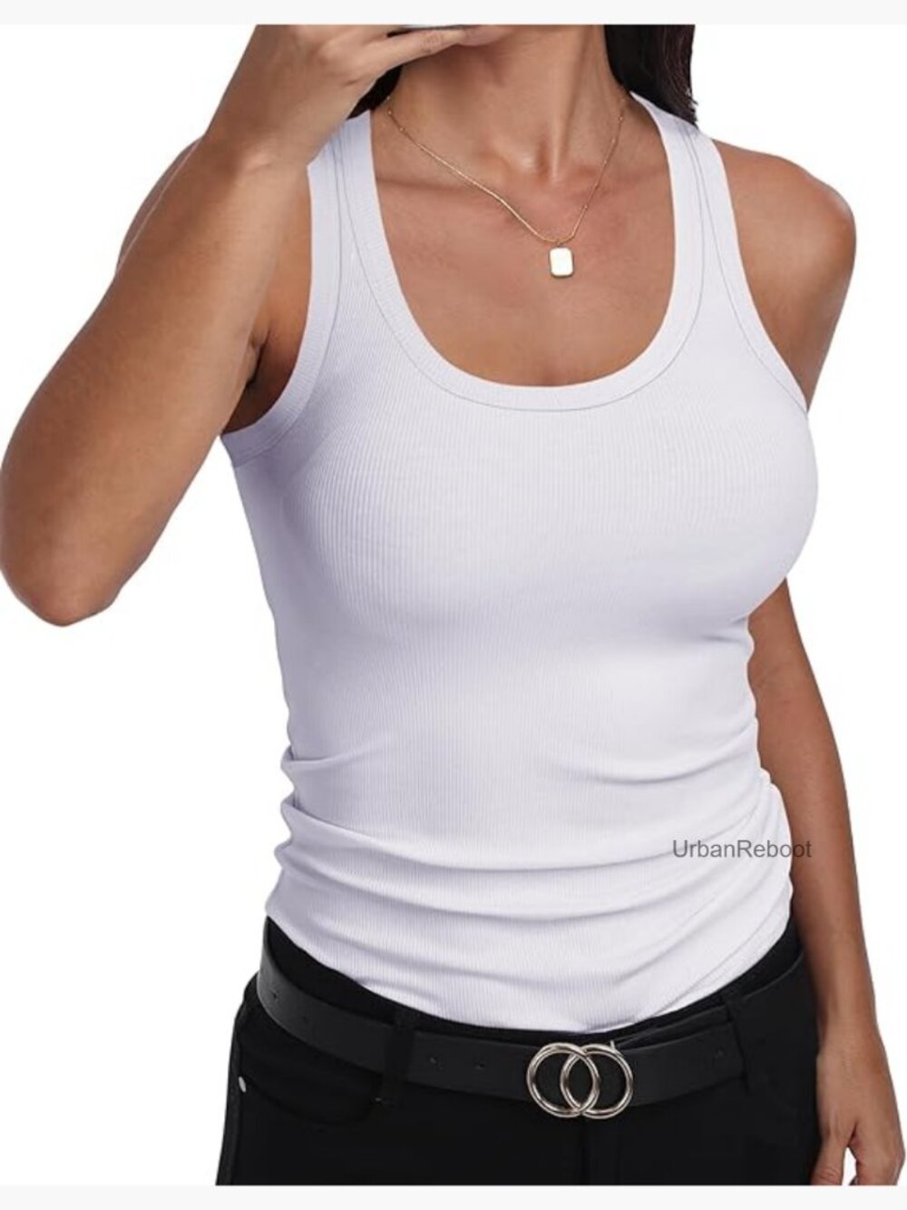 Scoop Neck Sleeveless Racerback Ribbed Knit Slim Fitted Tank Top